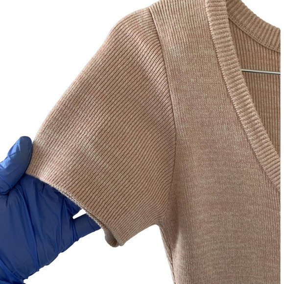 Forever 21 Nude Pink Side Slit Ribbed Short Sleeve Silhouette Dress Size M - Picture 5 of 8